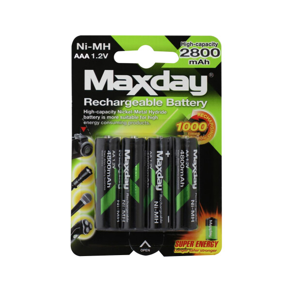 Pilas Recargable Maxday Pack X4 Aaa 2800mah 1.2v Ni-mh Pilas Recargable Maxday Pack X4 Aaa 2800mah 1.2v Ni-mh