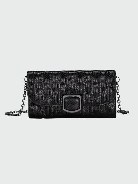 Longchamp -Sobre de cuero impreso pitón, con solapa, Brioche Negro