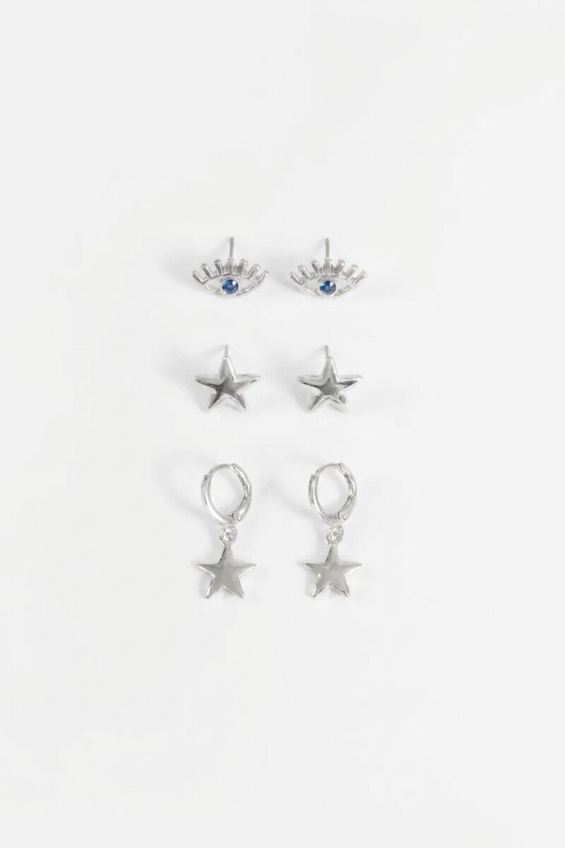 Set de 3 caravanas ojo plateado