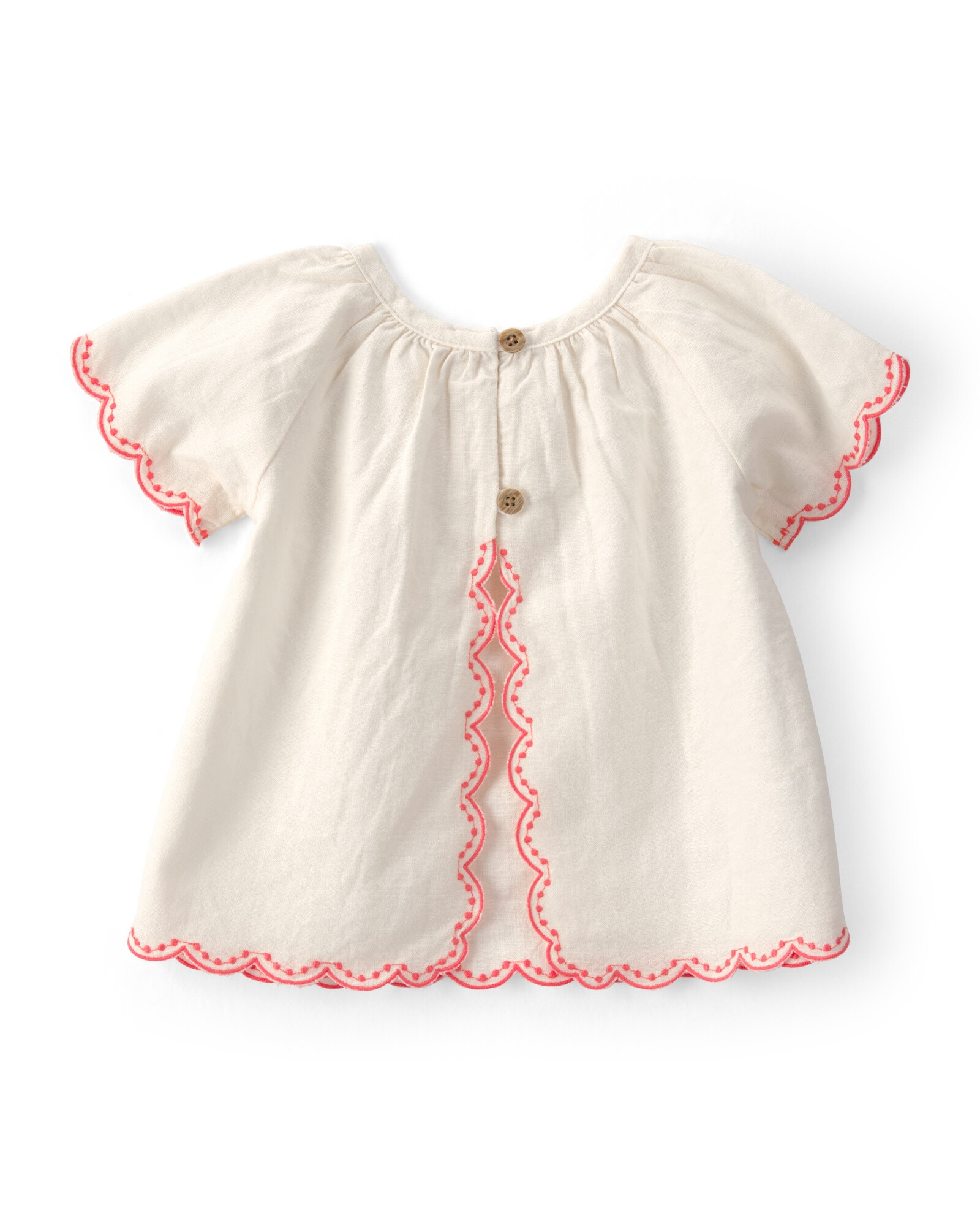 Set dos piezas de lino, pantalón y blusa, crema, ribetes bordados Set dos piezas de lino, pantalón y blusa, crema, ribetes bordados