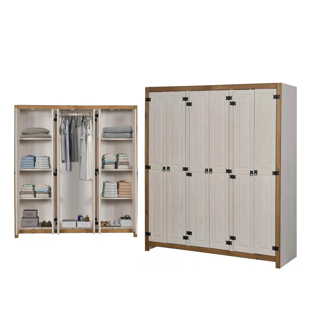 Ropero Placard Armario Closet 6 Puertas Madera Maciza Pino BLANCO