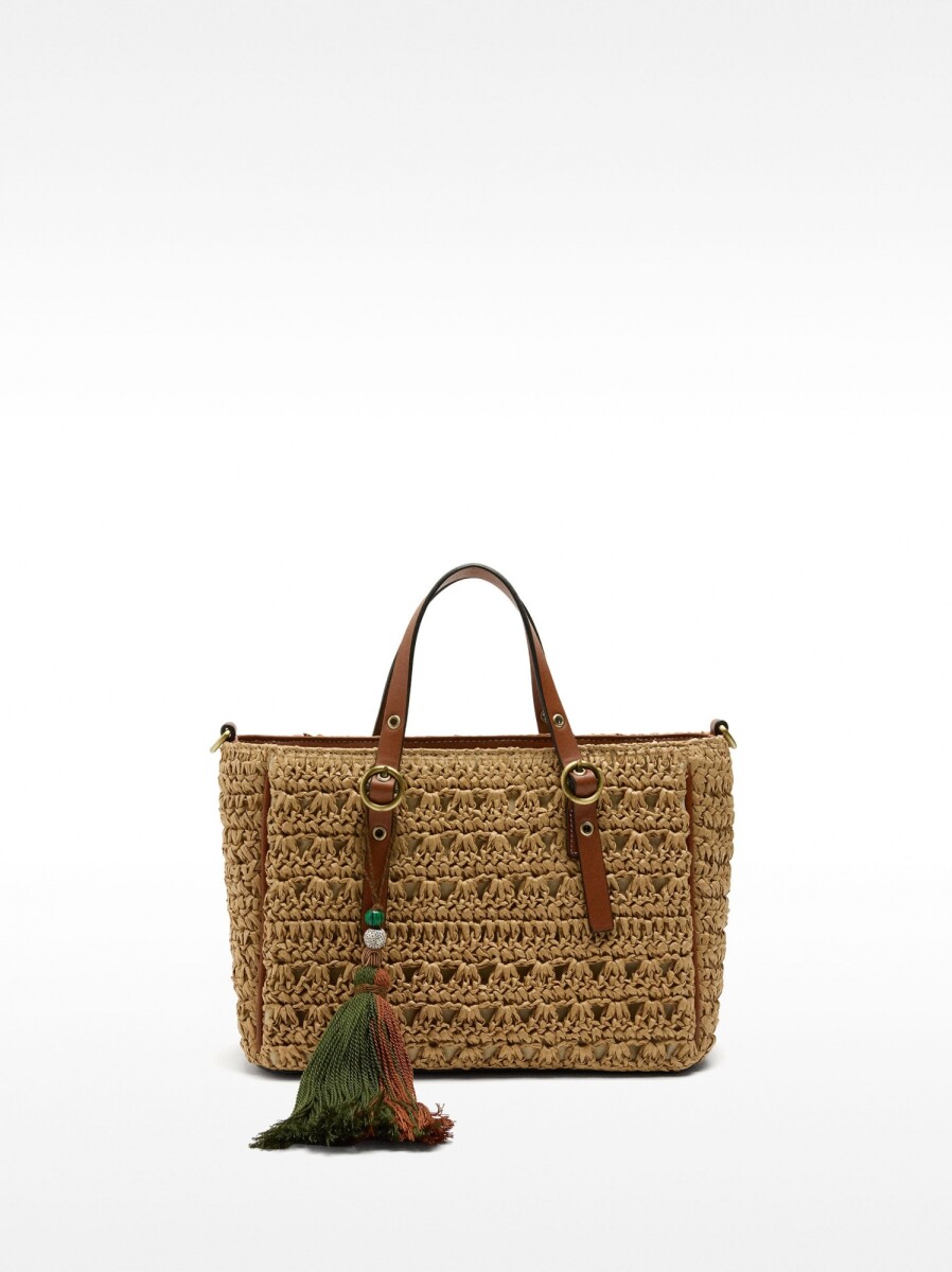 Bolso Tote Efecto Rafia Con Bandolera - natural 