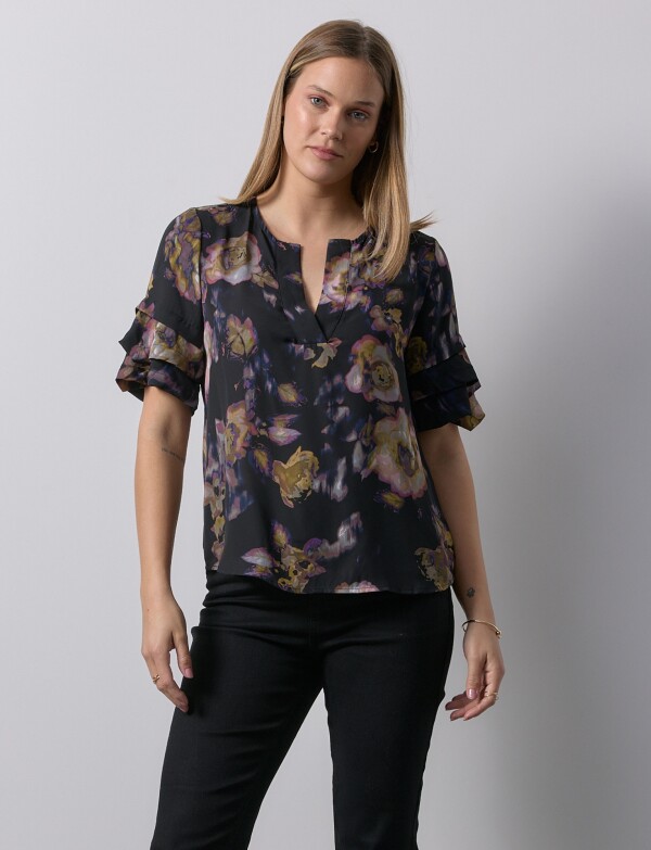 Blusa Manga Volados NEGRO/MULTI