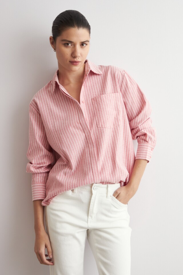Camisa rayada oversized rojo melange