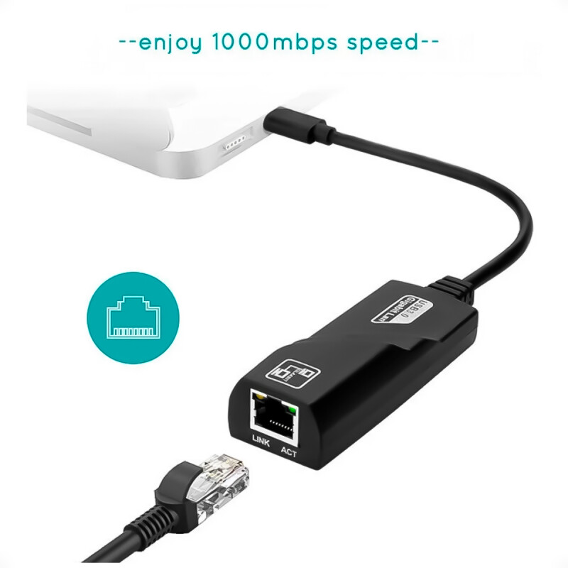 Adaptador de Red USB Tipo C 3.0 a Ethernet Rj45 Gigabit 1000 Mbps Adaptador de Red USB Tipo C 3.0 a Ethernet Rj45 Gigabit 1000 Mbps