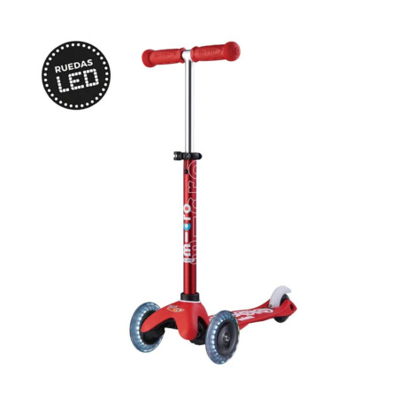 Monopatín Micro Mini Deluxe LED Ajustable con 3 Ruedas Rojo
