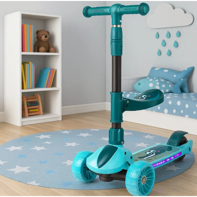 Monopatín Infantil3 Ruedas Para Niños Con Luces y Sonido Verde