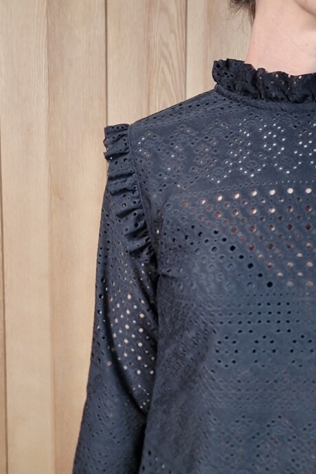 Polera Marina Broderie strech negro