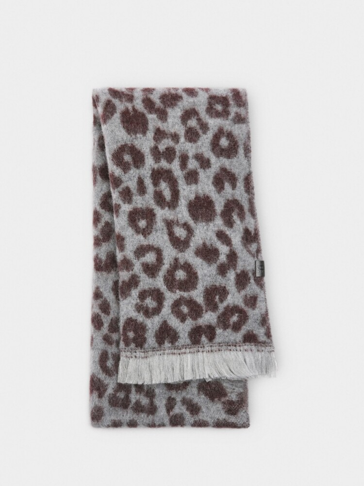 Bufanda Estampado Animal Con Flecos burdeos