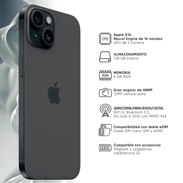Iphone 15 6/128 Gb 5g Open Box NEGRO