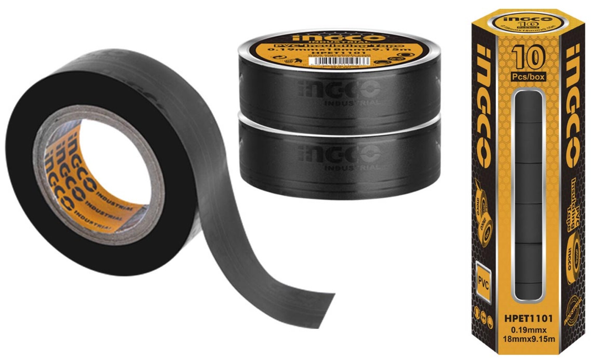 CINTA AISLADORA INGCO NEGRA 18MM PACK X 10 UNIDADES HPET1101 
