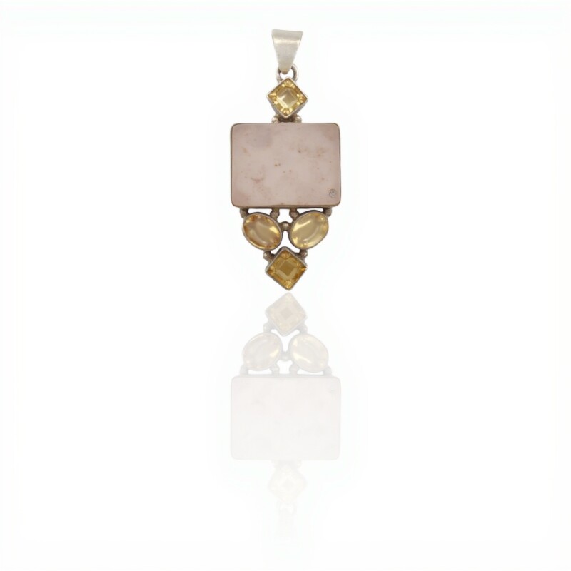 Dije Colgante Rectangular-Plata 925-Citrino y Cuarzo Rosa-CP3993 conpiedra
