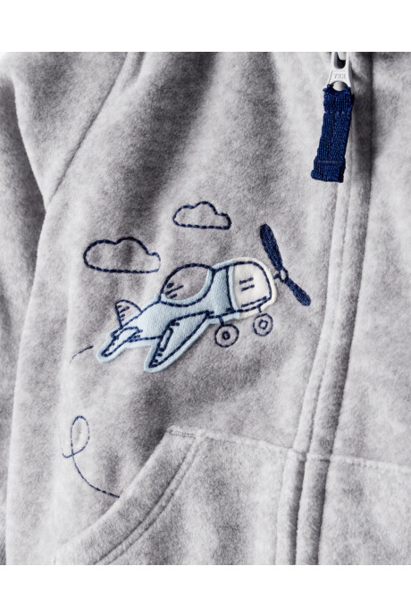 Set tres piezas, campera de micropolar, pantalón y body, diseño avionetas Sin color