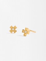 Pendientes Cruz Con Circonitas - Plata De Ley 925 dorado