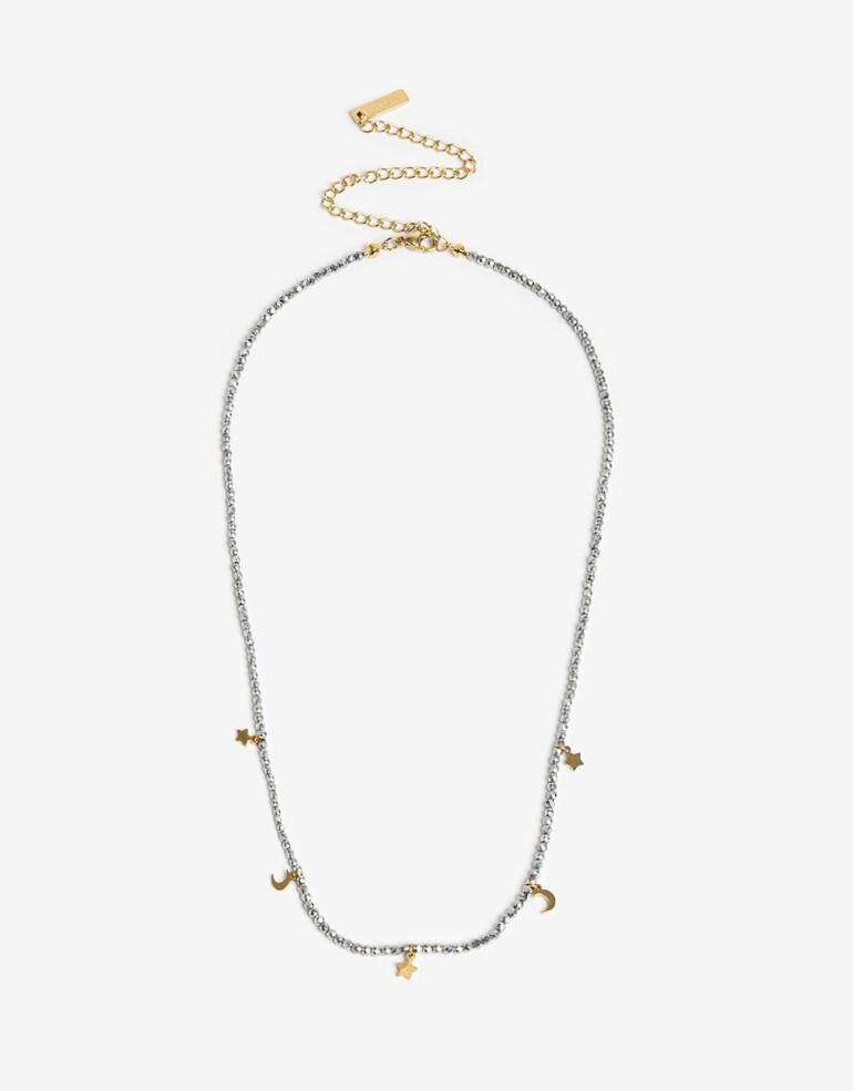 Collares Cortos Piedra Collar De Acero Con Canutillos - Dorado