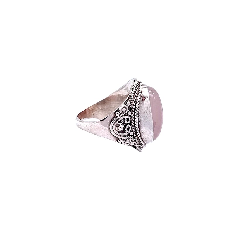 Anillo Oval labrado-Plata 925-Piedra cuarzo rosa-AN4548 conpiedra