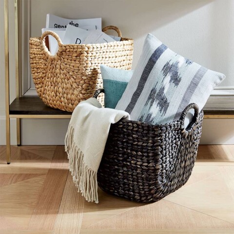 Cesta curva jacinto de agua con manijas Cesta curva jacinto de agua con manijas