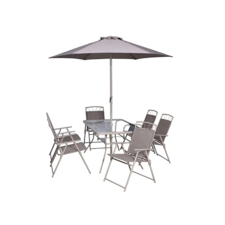 Juego Patio Lucia Mesa + 6 Sillas + Sombrilla Taupe Juego Patio Lucia Mesa + 6 Sillas + Sombrilla Taupe