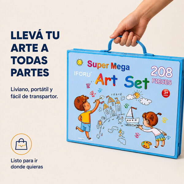Set Kit Arte Dibujo Y Pinturas 208 Piezas Valija Infantil Variante Color Azul