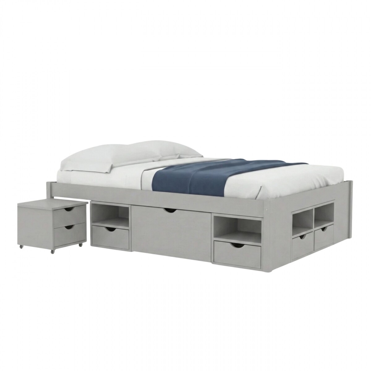 Cama 2 plazas con Cajones Madera maciza - Charme - Gris 
