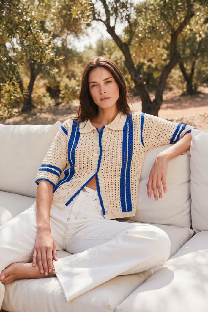 Camisa Rayada Crochet Azul