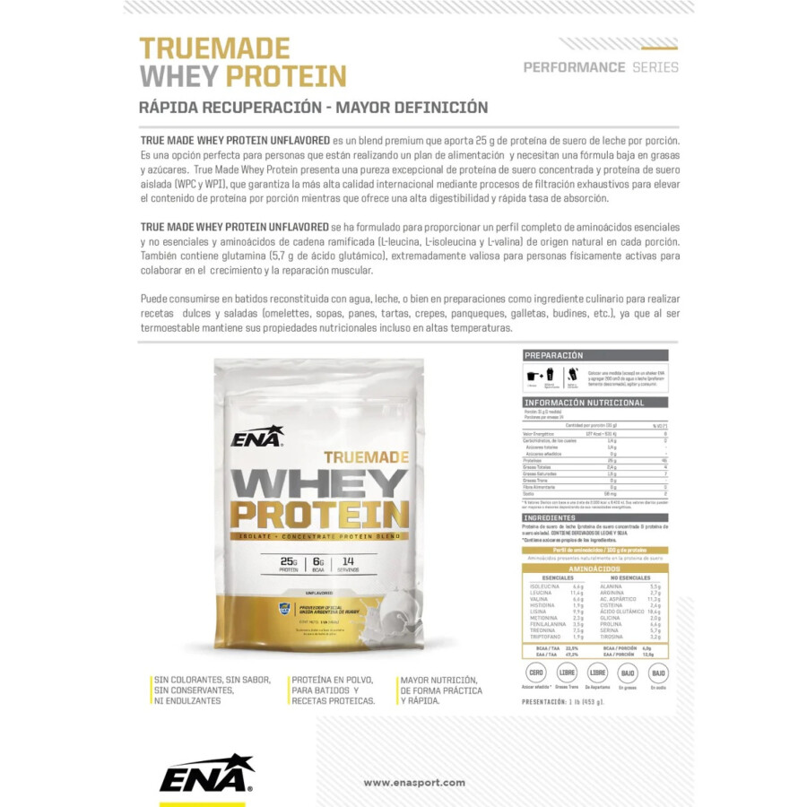 Suplemento Ena Whey Protein Truemade - Sabor vainilla Vainilla