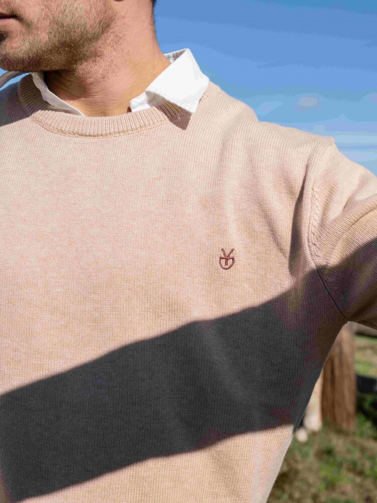 Buzo tejido cuello redondo Beige