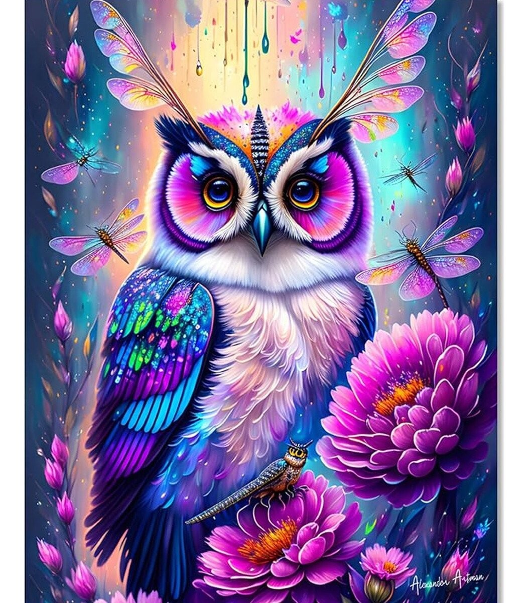 KIT DIAMANTE 5D Varios Diseños Diamant Art Atrix ® - Variante Diseño Buho Violeta 