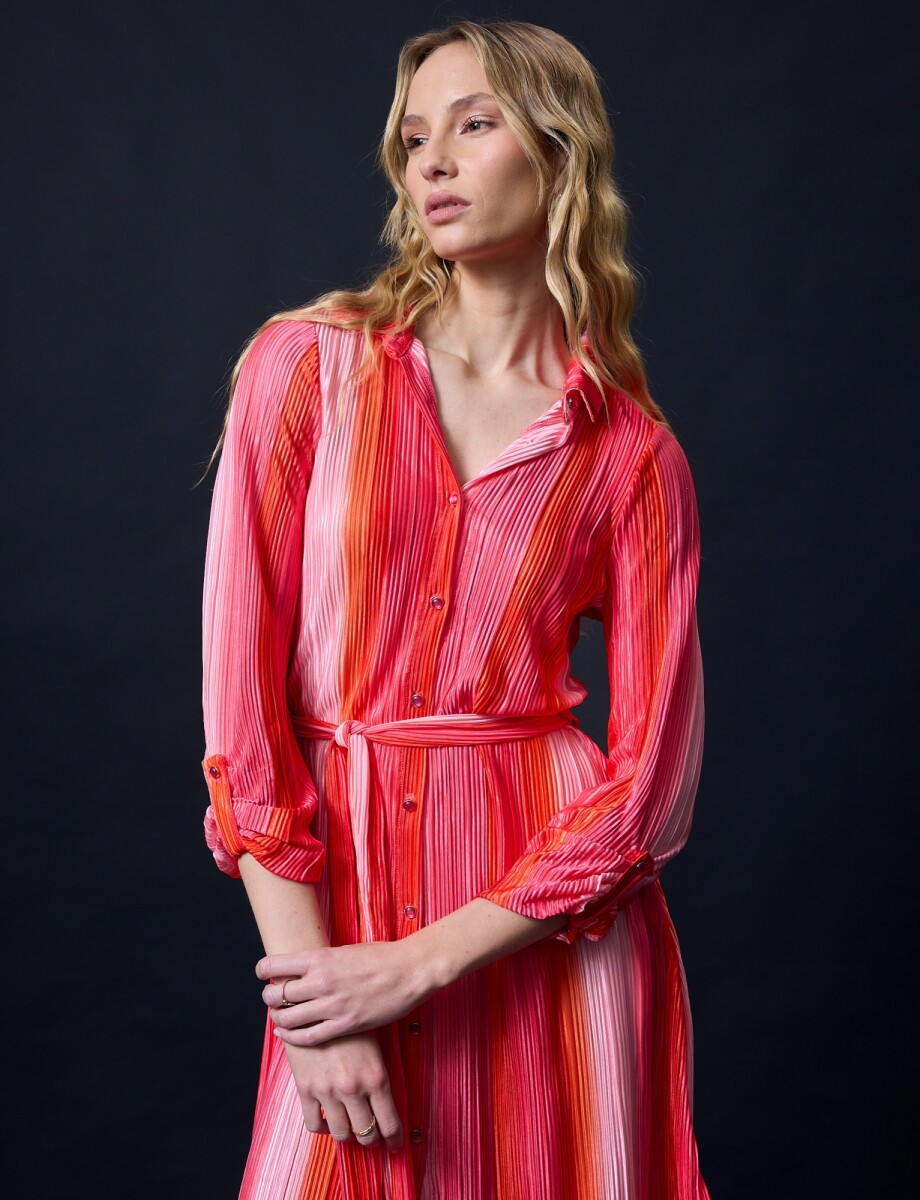 Vestido Saten Plisado - Rosa/multi 