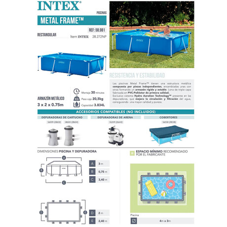 Piscina Intex Estructural 3834 L Rectangular 300x200 Inx028272