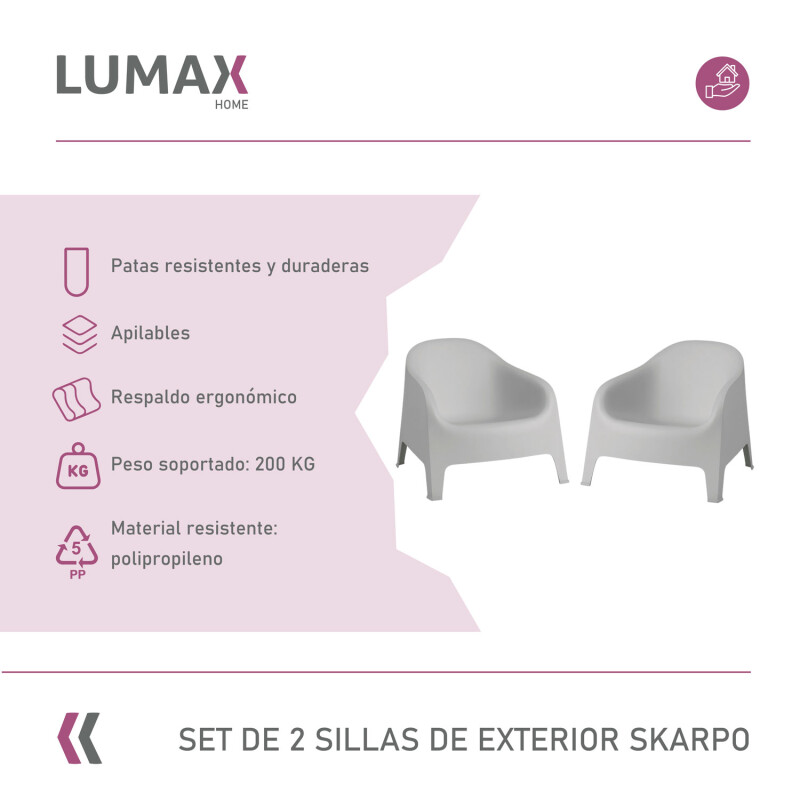 Set de 2 Silla Plastico Skarpo Jardin Liso Gris