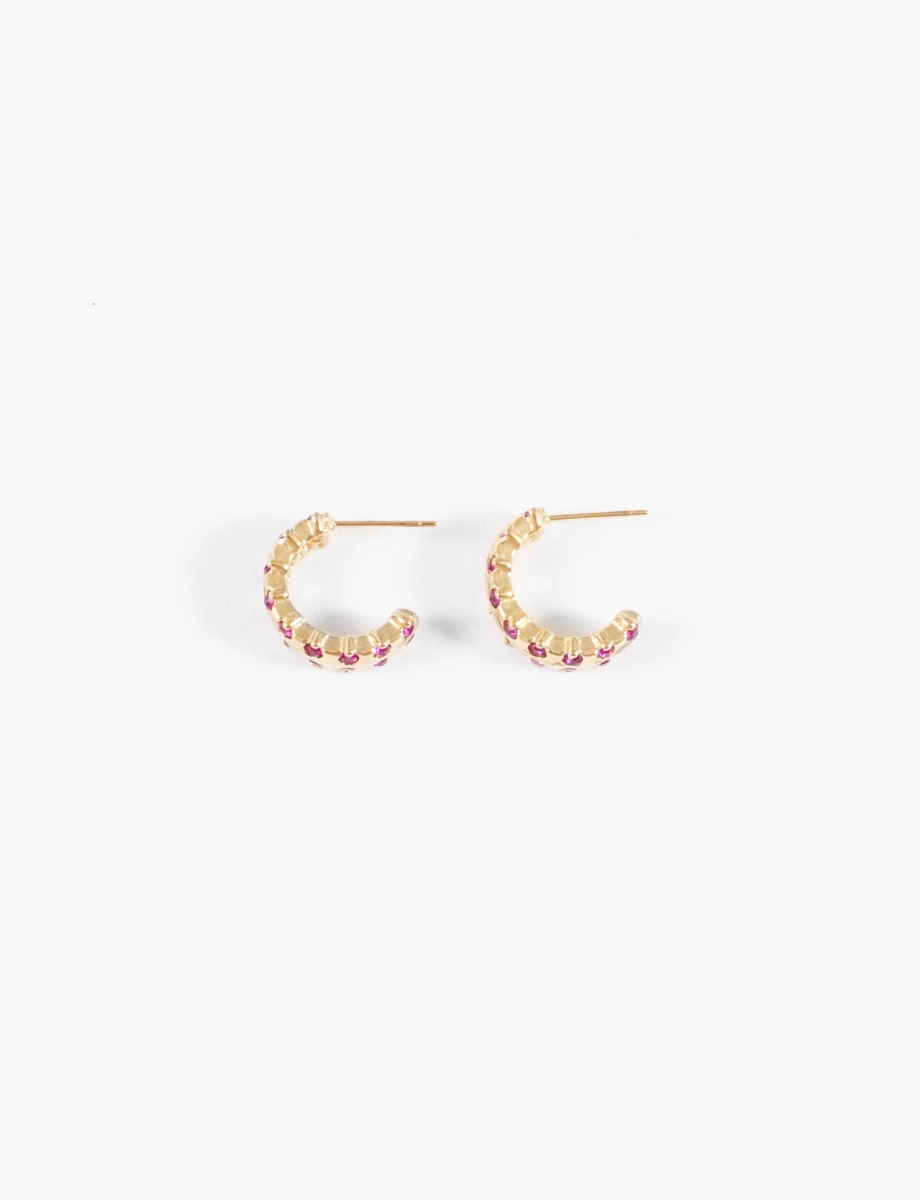 Aros acero strass fucsia 2 cm - dorado 