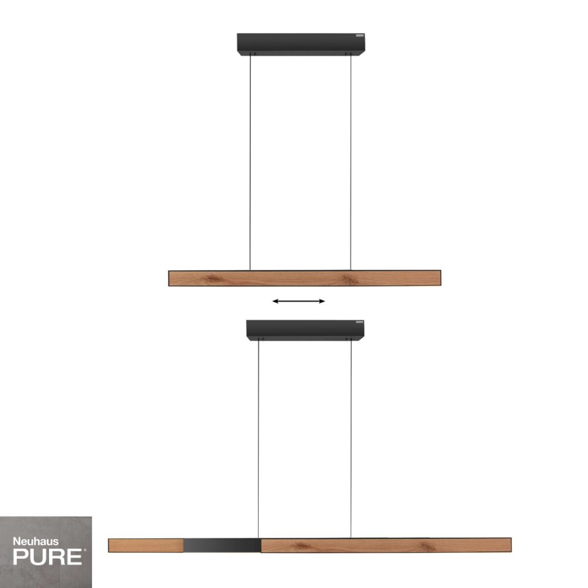 Colgante led lineal motorizado con varias funciones, negro y simil madera 