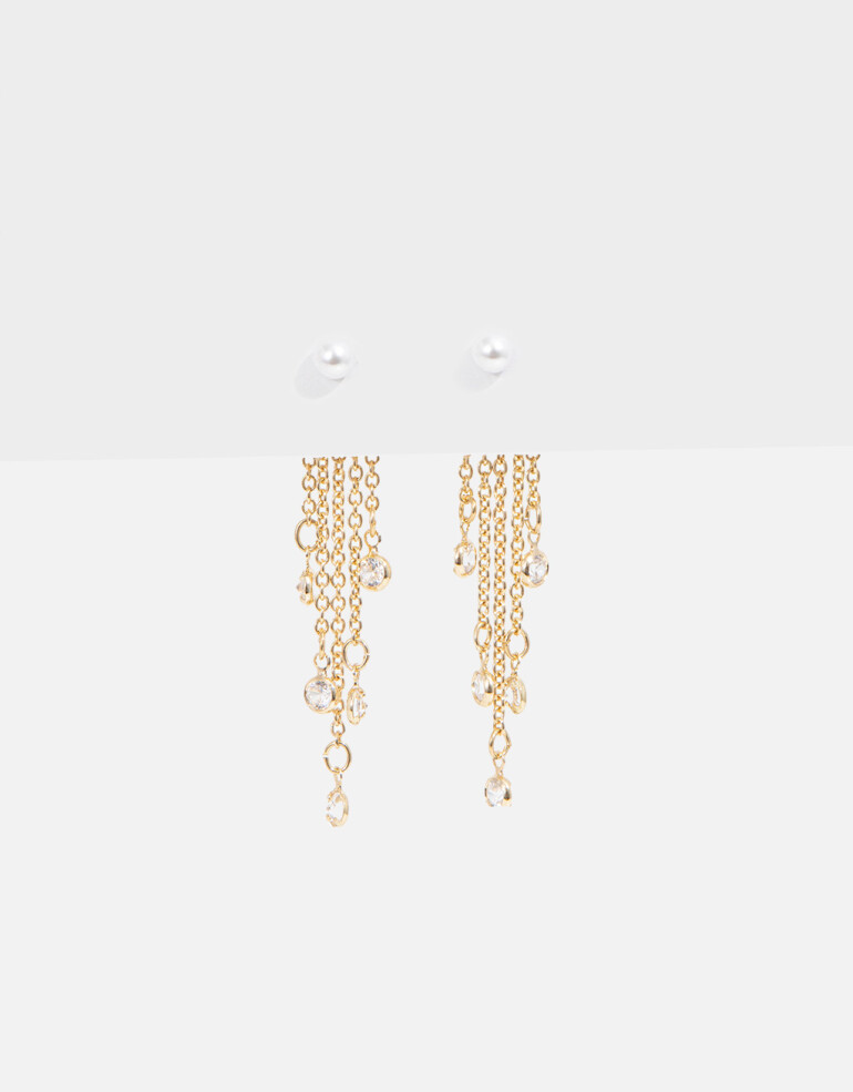 Aros Colgantes Largos Strass Aros Con Cubic - Dorado
