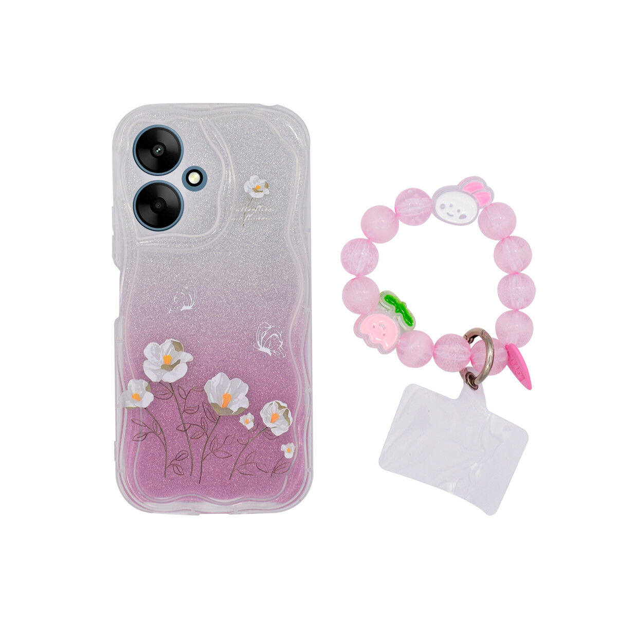 Protector para Xiaomi Redmi 13C 5G flores y brillos + correa 