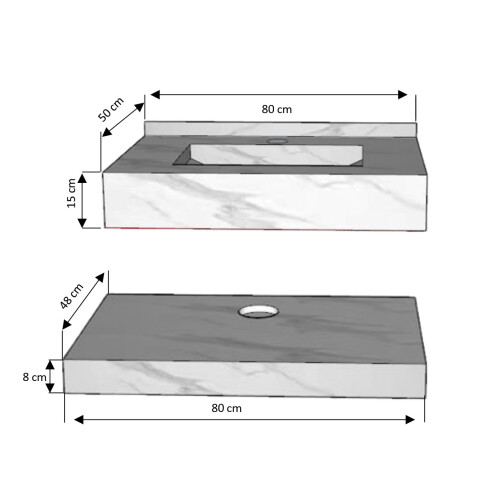 MUEBLE MARCHI DE PIEDRA TIPO CARRARA CON ESTANTE INCL VALVULA - 80X50X15 GAMAS DE BLANCO