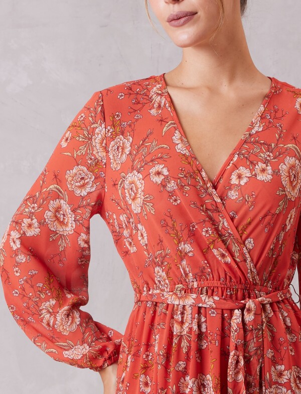 Vestido Gasa Flores TERRACOTA/MULTI