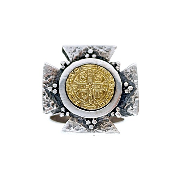 Anillo San Benito-Plata y Oro-Sin Piedra-AN5891 sinpiedra