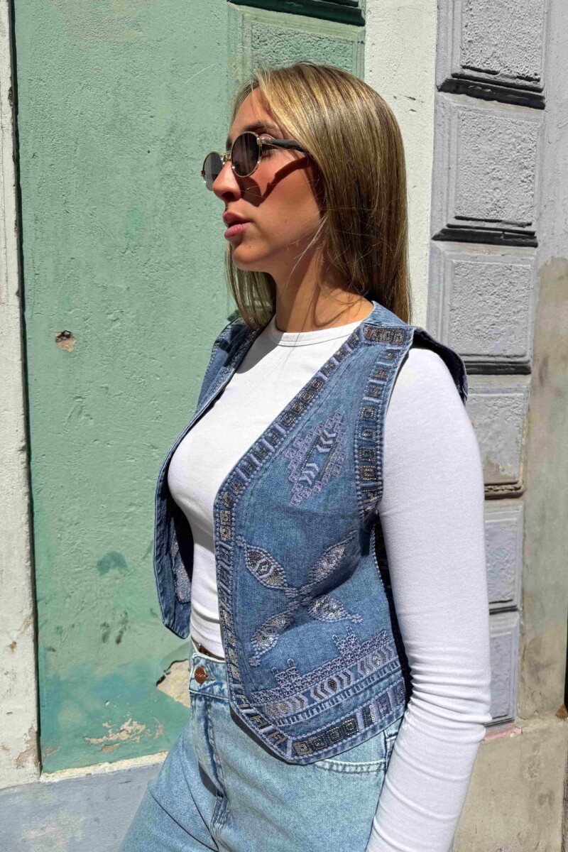 Chaleco jean bordado Azul