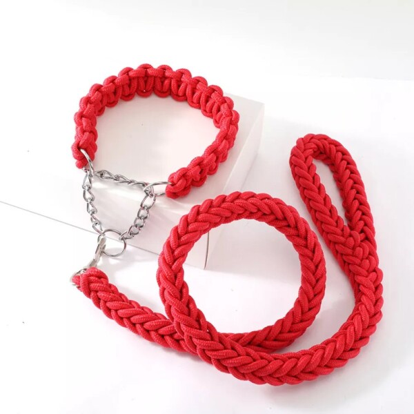 Correa Collar Reforzado Perros Semi Ahorque Cuerda Trenzada Variante Color Rojo