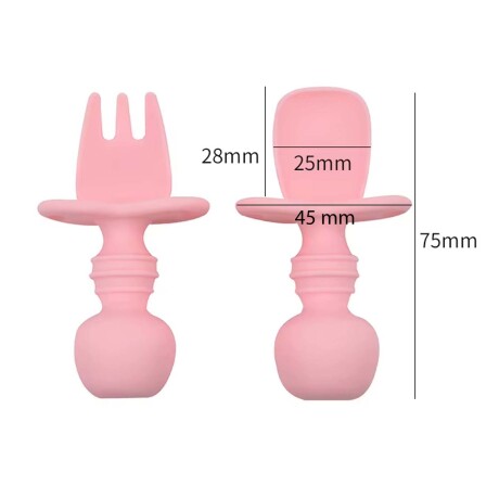 Set Comida Bebé Silicona Plato Divisiones + Cuchara Tenedor Rosa/rosa