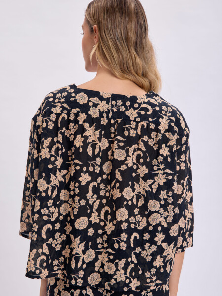 Kimono corto Estampa Boho Negro