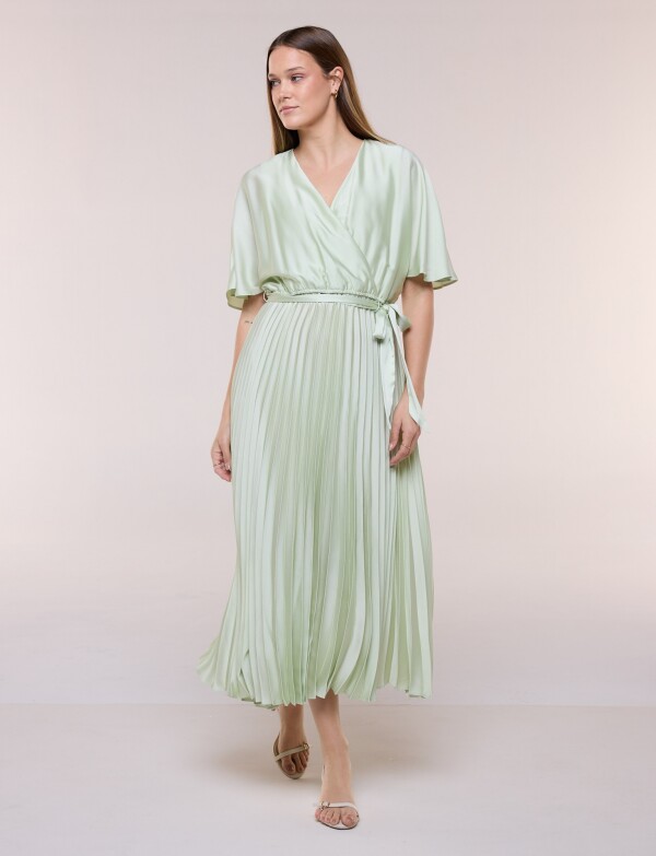 Vestido Saten Plisado VERDE CLARO