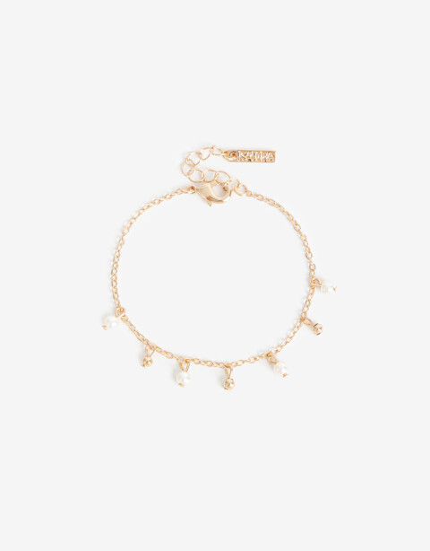 Pulseras Flexibles Perlas Pulsera Metal Con Perla - Dorado