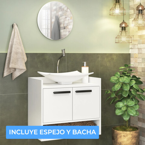 Mueble de Baño con Bacha Lavamanos y Espejo - Blanco Mueble de Baño con Bacha Lavamanos y Espejo - Blanco