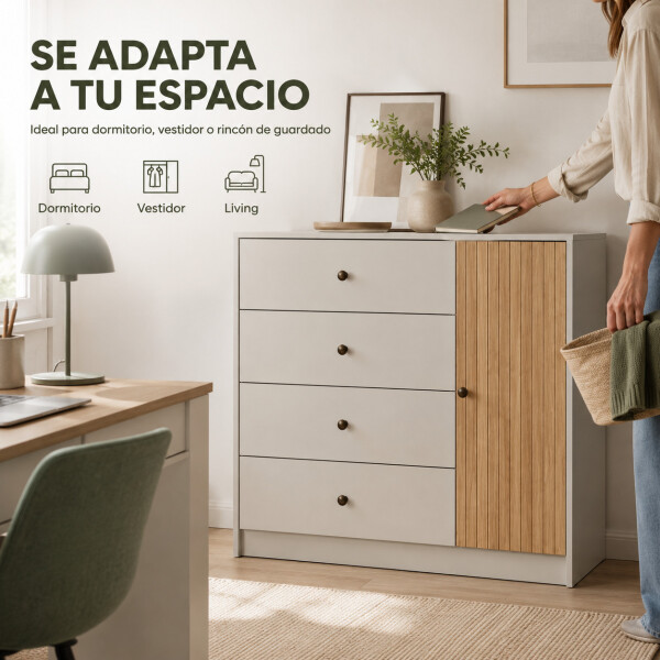 Cómoda Cajonera ComboHome 4 Cajones 1 Puerta Calidad Premium Blanco 1