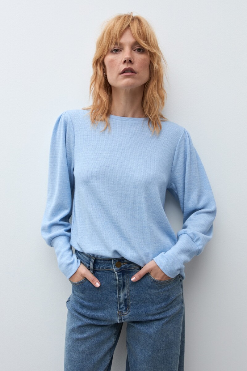 Remera mangas ballon celeste melange