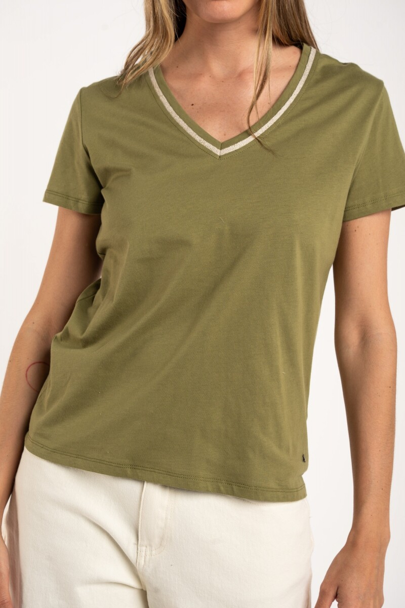 Remera Algodon Peinado Escote Lurex Safari