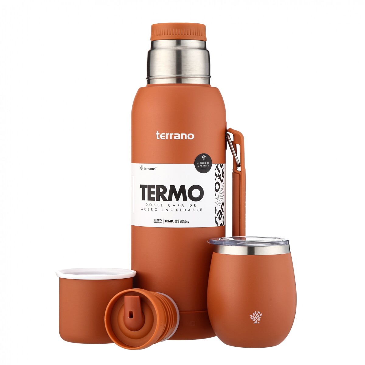 Kit Termo 1LT Con Base De Silicona + Mate De Acero Con Tapa - Terracota 