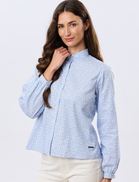 CAMISA ESTAMPADA CON FRUNCES Celeste